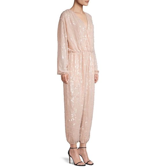 NWT ROSA CHA Lena Sequin Nude Faux-Wrap Tapered Jumpsuit - Picture 3 of 8